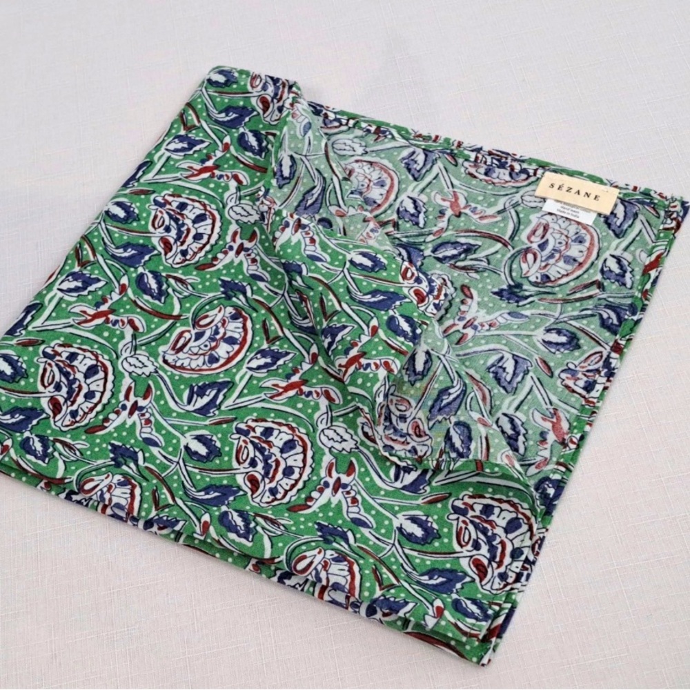 Sezane Green and Blue Patterned Scarf